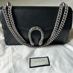 Gucci Dionysus Medium Black Pebbled Leather Shoulder Bag w/Dust Bag